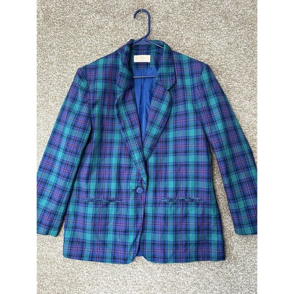 Vintage Pendleton One Button Green Blue Blazer Women’s Size 14 - Picture 1 of 8